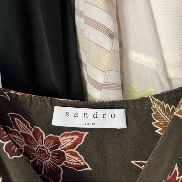 SANDRO PARIS olive army green phoenix bird floral silk sleeveless romper - Picture 7 of 9